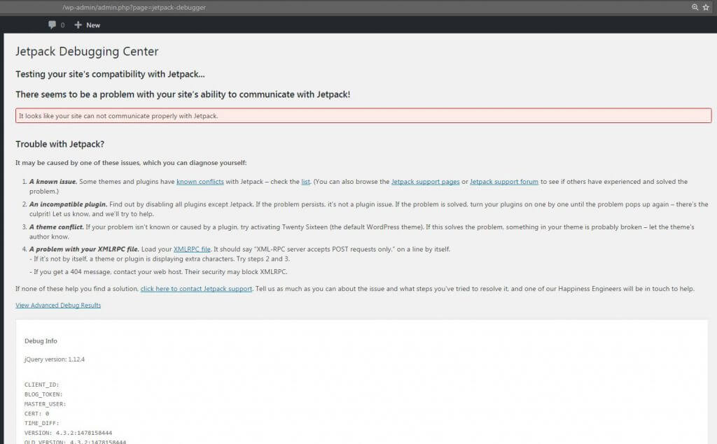 jetpack-connection-debug-center jetpack connection debug center